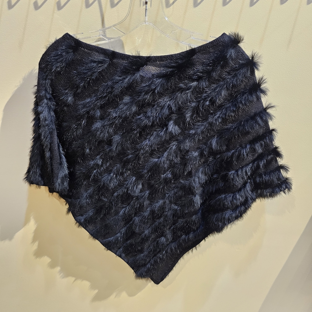 Elegant Black Rabbit Fur Poncho